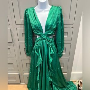 Boohoo Cutout Silk Dress; side slit. NWT green